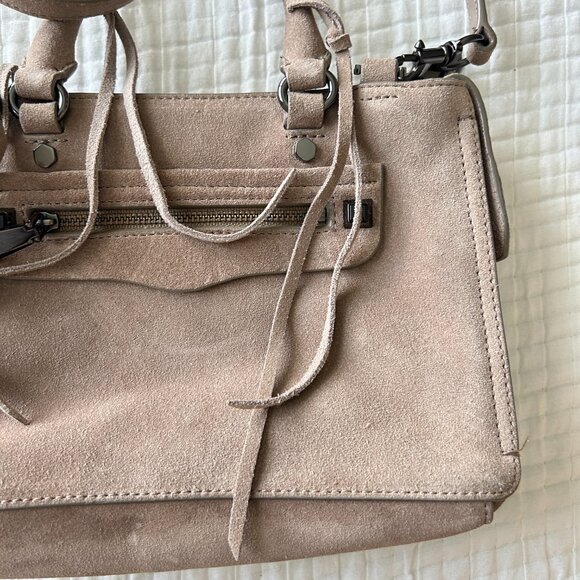 Rebecca Minkoff Mini Regan Satchel Suede Leather Taupe Beige Crossbody Tote - Picture 4 of 13